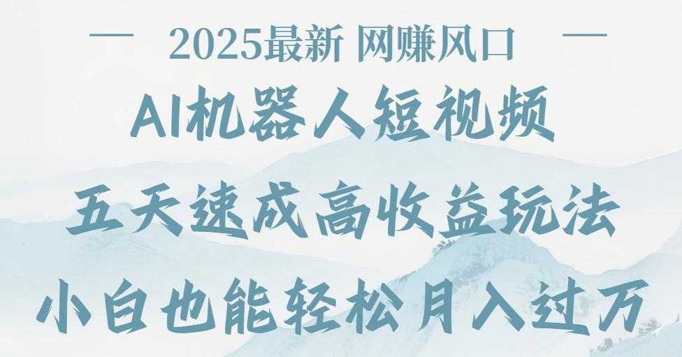 2025最新Ai 机器人短视频，网赚变现风口，五天速成高收益玩法，小白轻松月入过万