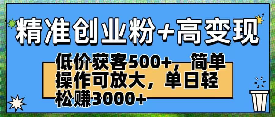 精准创业粉+高变现:低价获客500+,简单操作可放大,单日轻松赚3000+