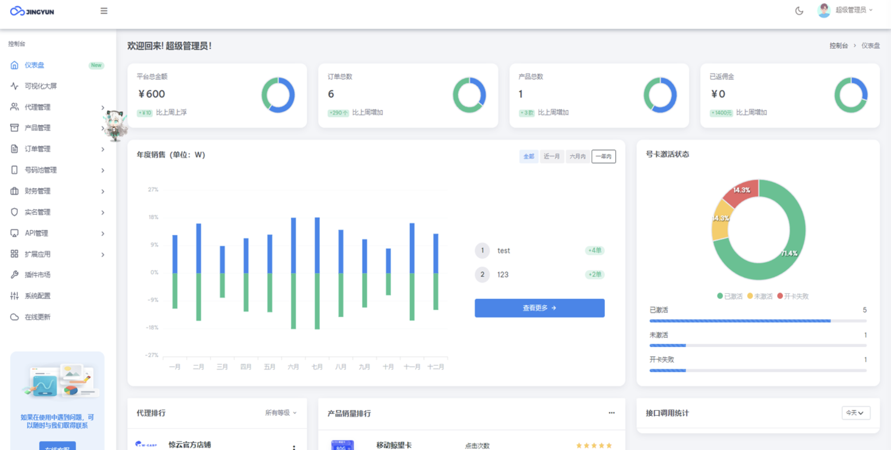 多功能号卡推广分销管理系统 流量卡推广分销网站主题系统源码